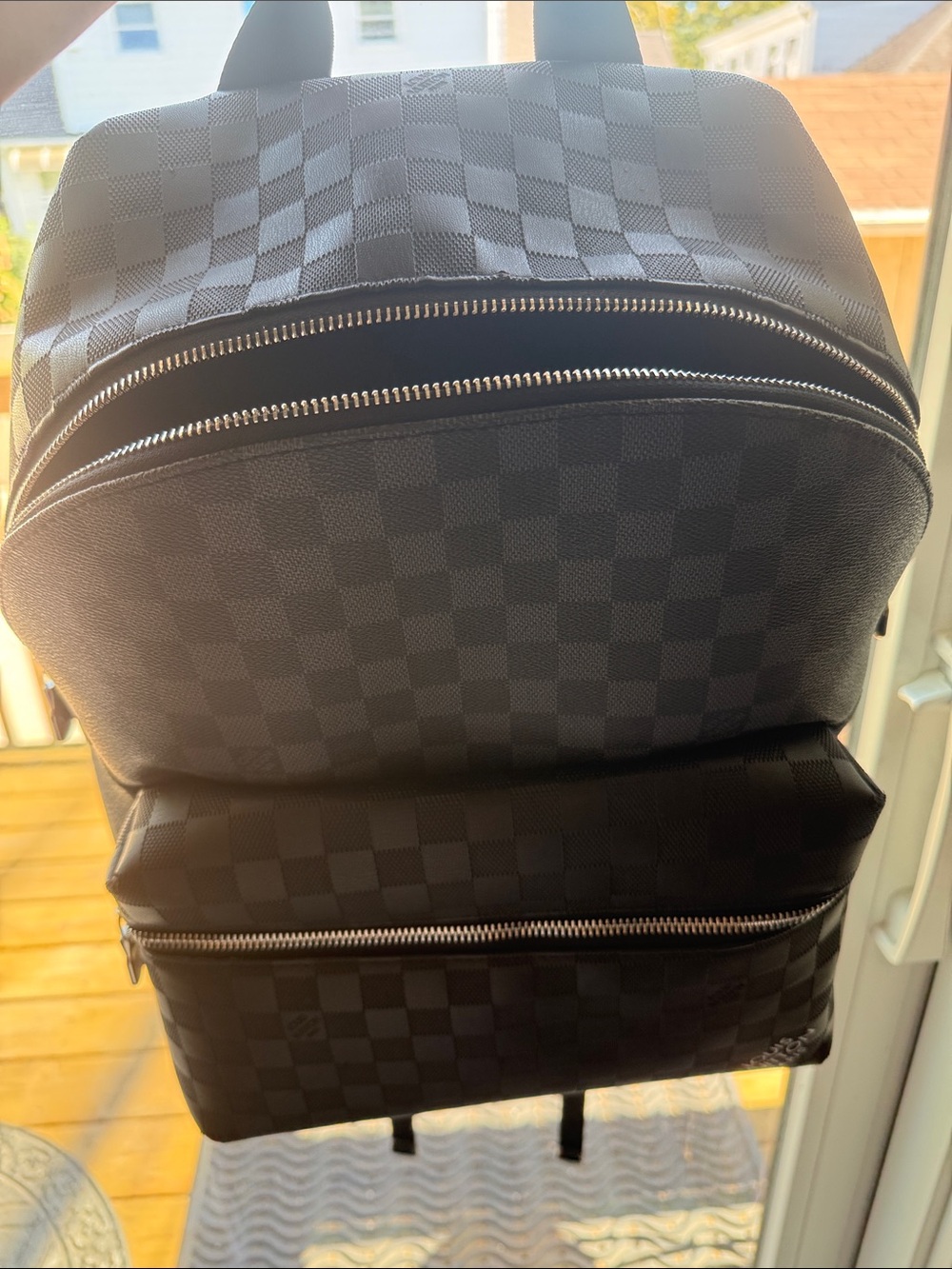 Men's Black Checkered Backpack LV